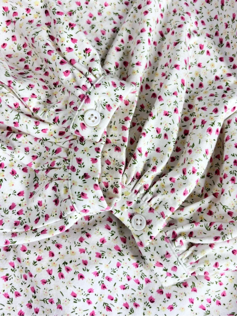 Anthropologie Blouse Dainty Pink Floral Print Ruffle Long Sleeve Blouse Large